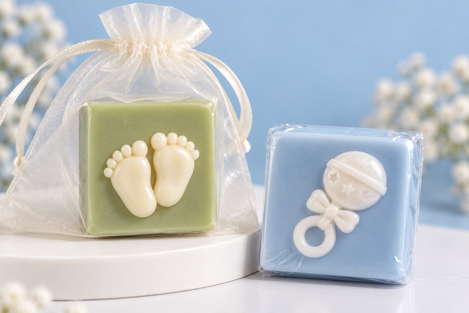 Gold decorated square soap presentation concept